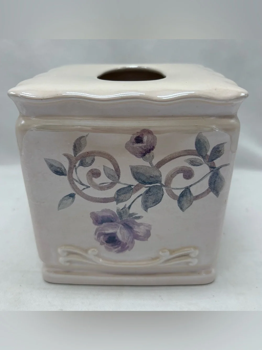 Croscill Chambord Bordeaux Purple Roses Ceramic Tissue Cover